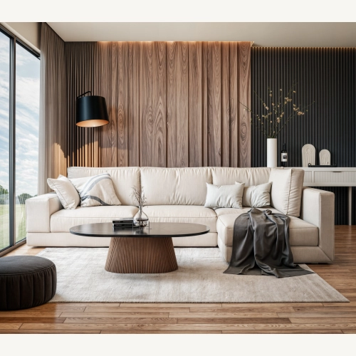 Marmoholz Montemerano – Stolik Kawowy Owalny | Czarny Marmur & Brązowy Mango | 120 x 70 cm
